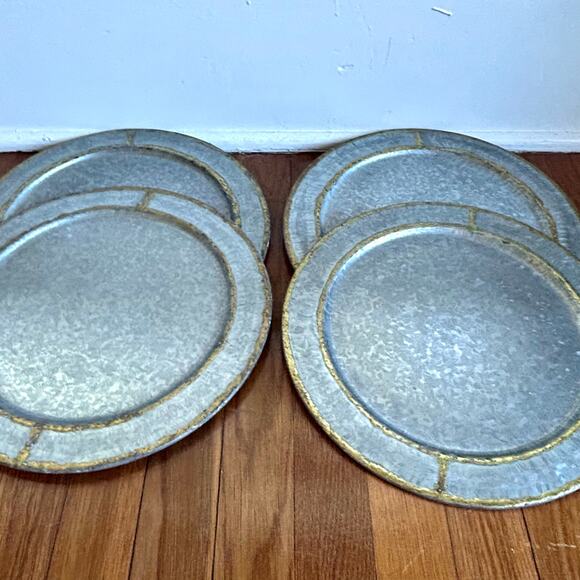 Set of 4 Hearth & Hand Magnolia Galvanized Chargers w/ Gold Accents - Picture 12 of 12